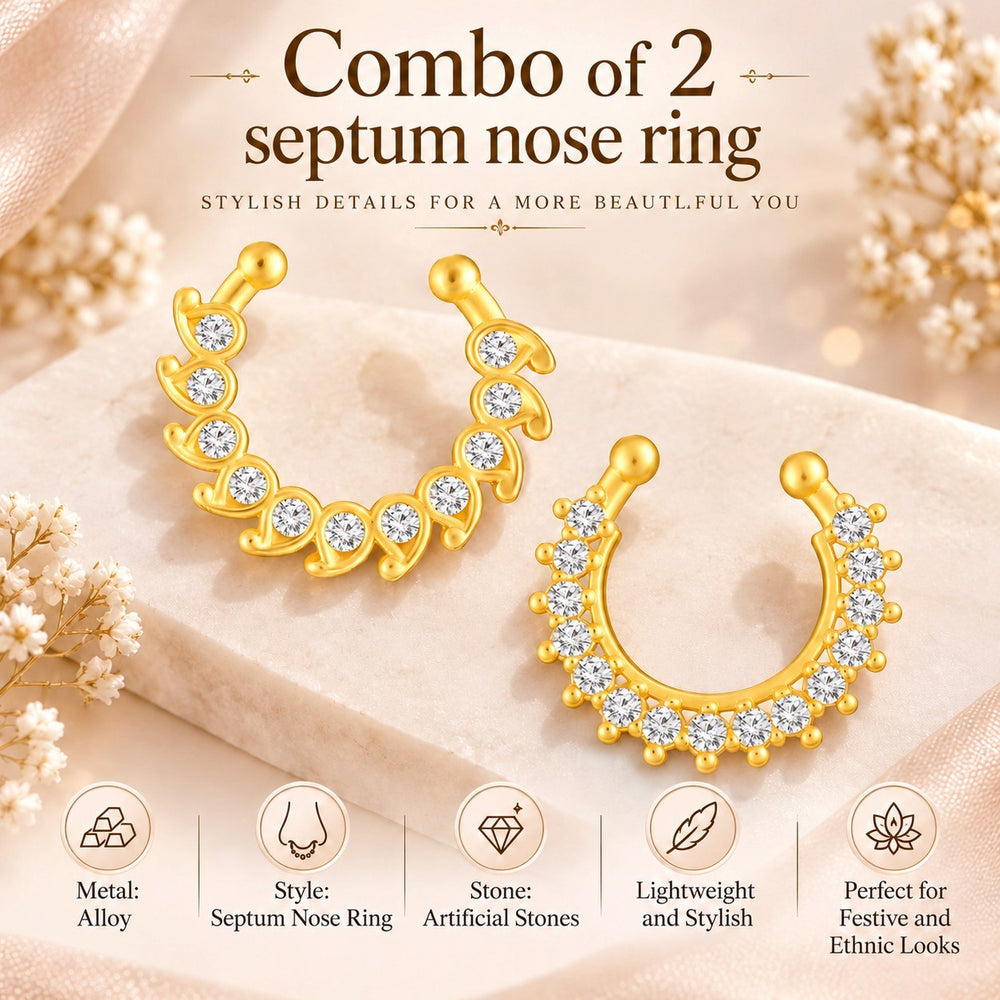 White Crystals Studded Designer Septum Nose Ring Combo