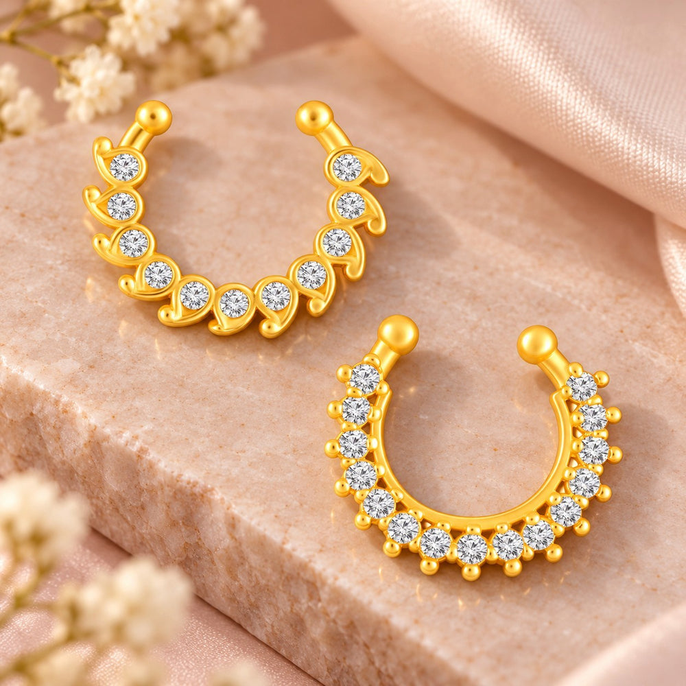 White Crystals Studded Designer Septum Nose Ring Combo