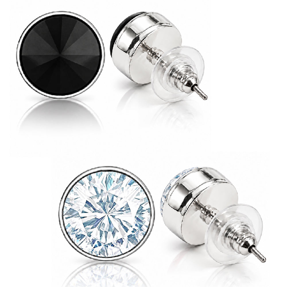 Classic Black and White CZ Round Single Studs Earring Combo for Men