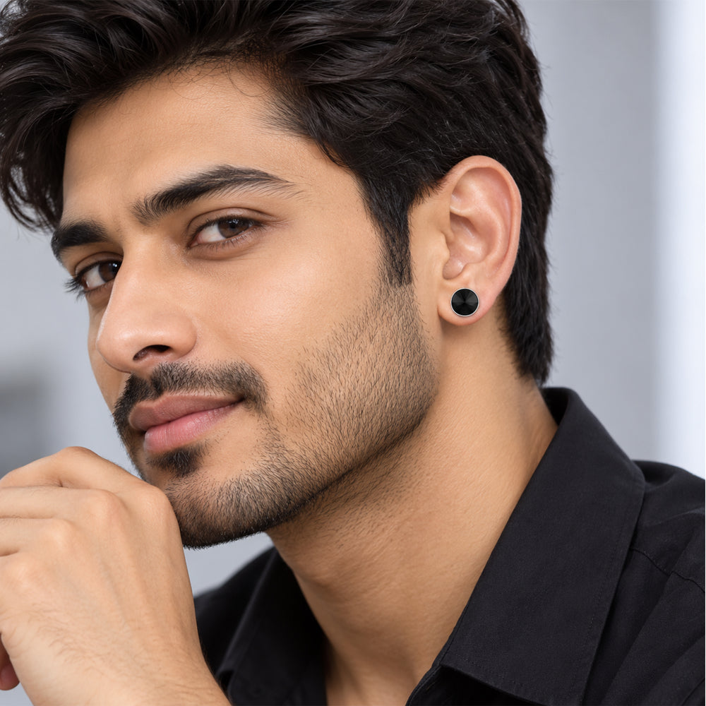 Classic Black and White CZ Round Single Studs Earring Combo for Men