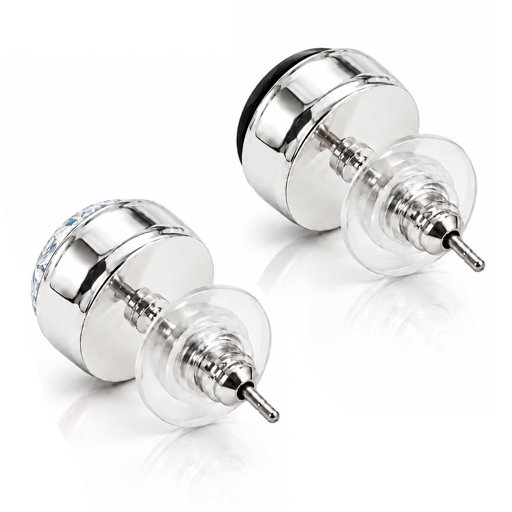 Classic Black and White CZ Round Single Studs Earring Combo for Men