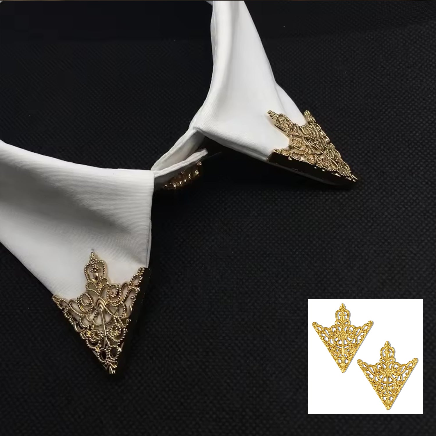 Royal Filigree Gold Tone Collar Pin