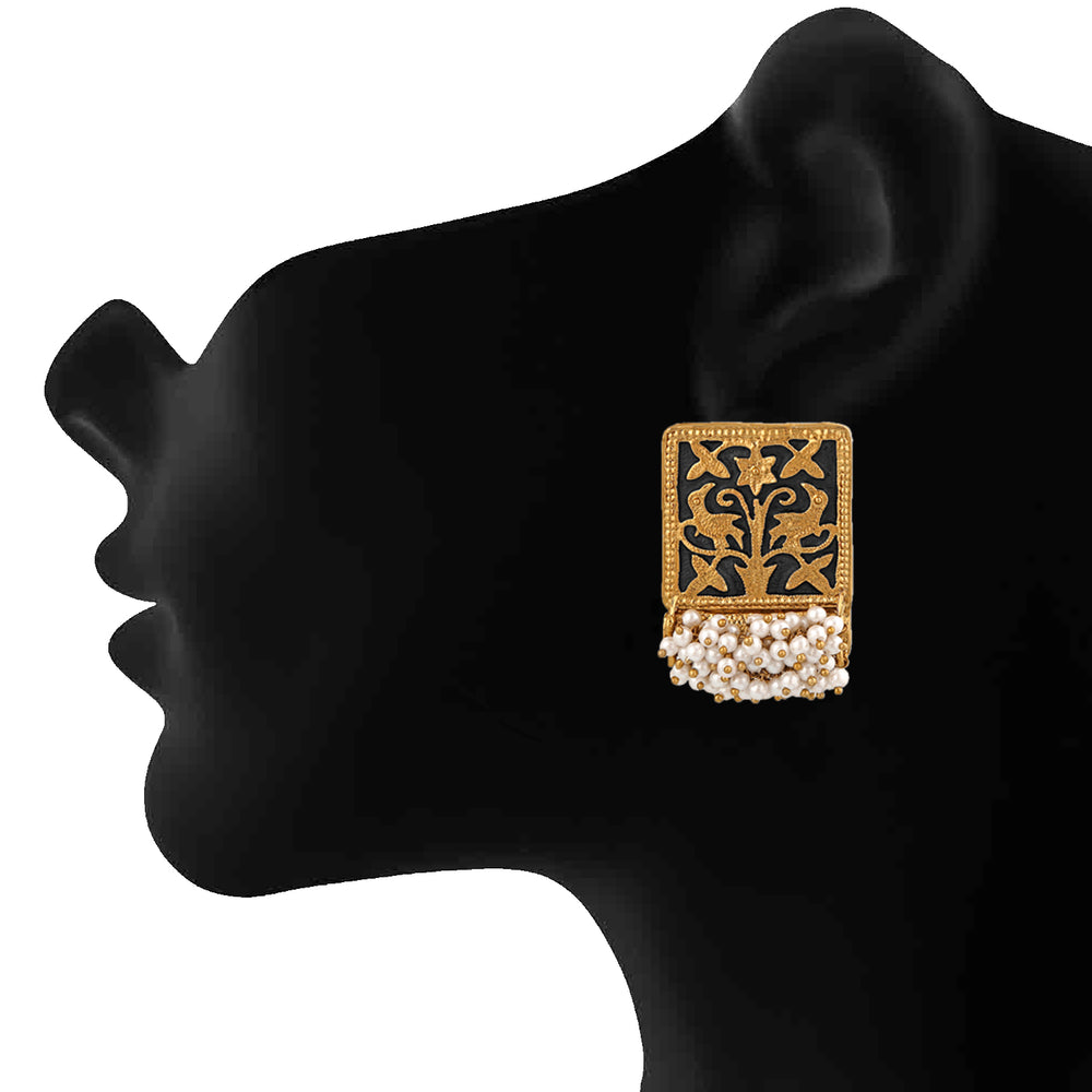 Meenakari Work Rectangular Shape Maangtikka & Earrings