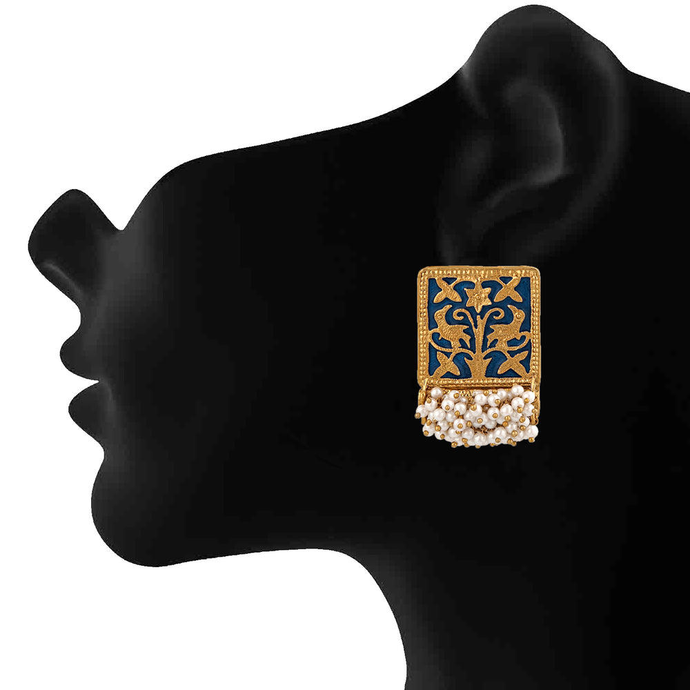 Meenakari Work Rectangular Shape Maangtikka & Earrings