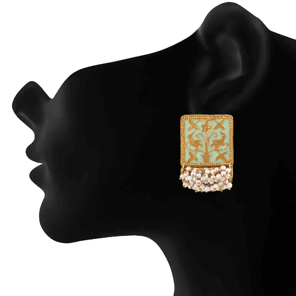 Meenakari Work Rectangular Shape Maangtikka & Earrings