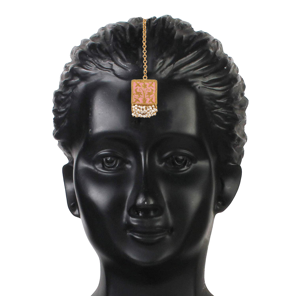 Meenakari Work Rectangular Shape Maangtikka & Earrings