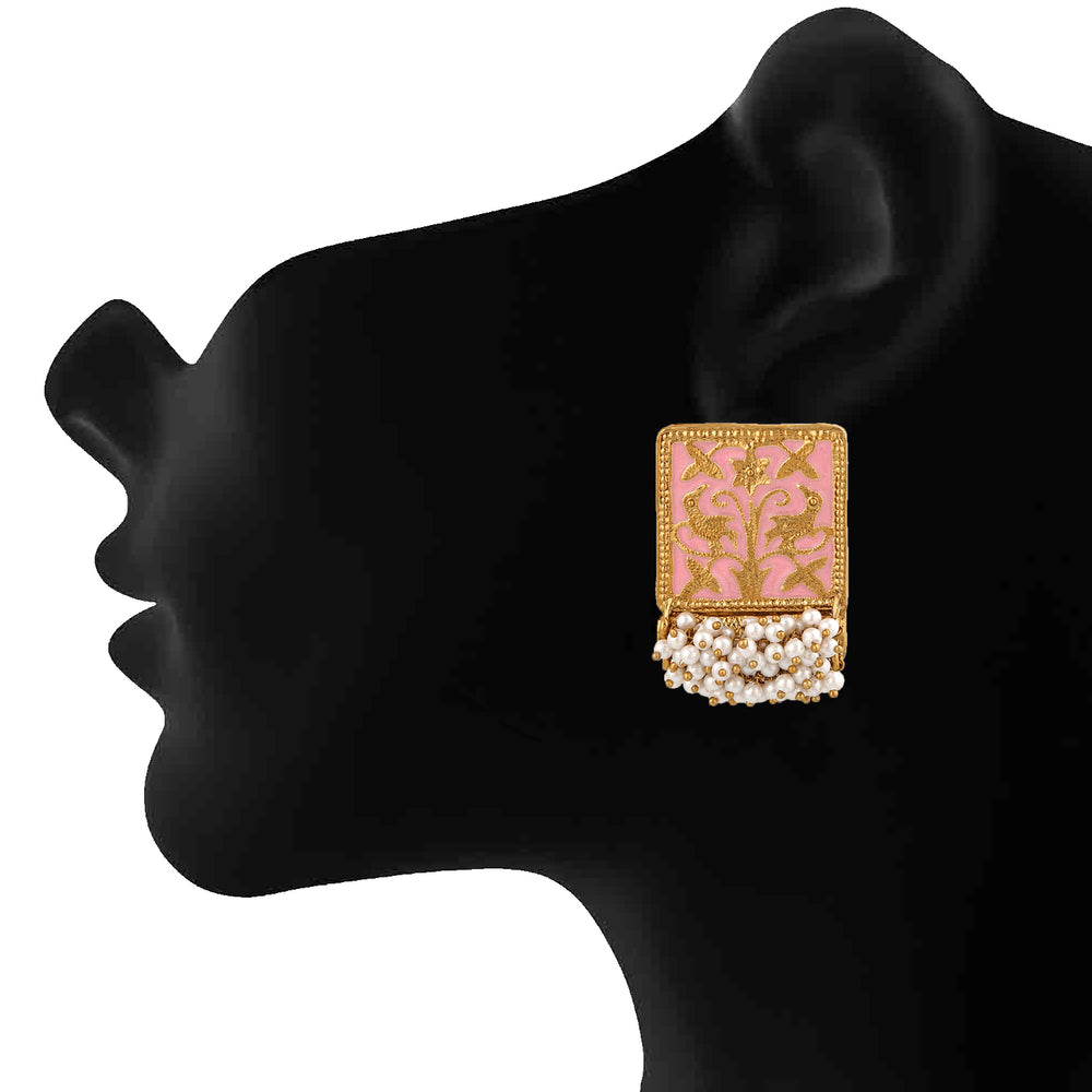 Meenakari Work Rectangular Shape Maangtikka & Earrings