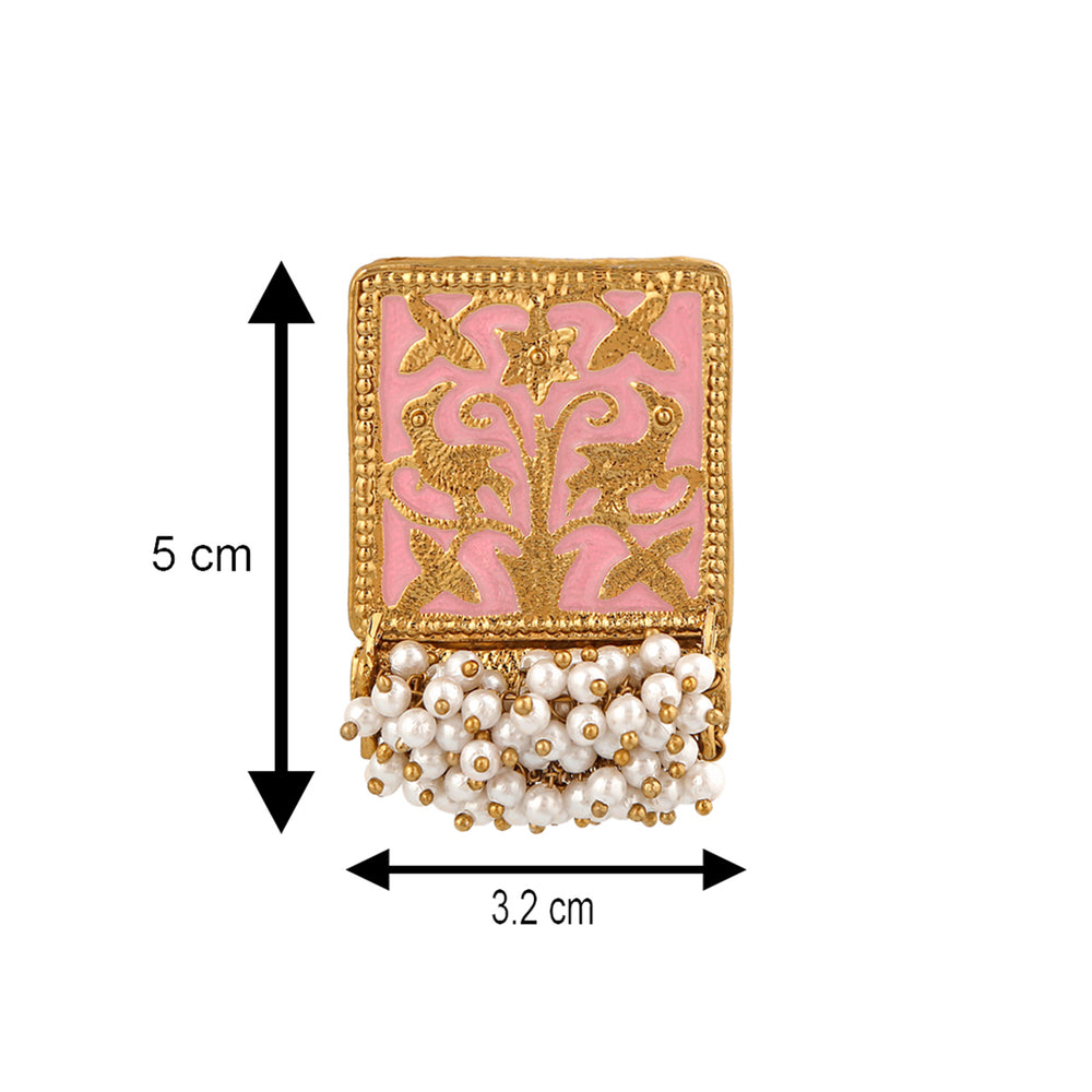 Meenakari Work Rectangular Shape Maangtikka & Earrings