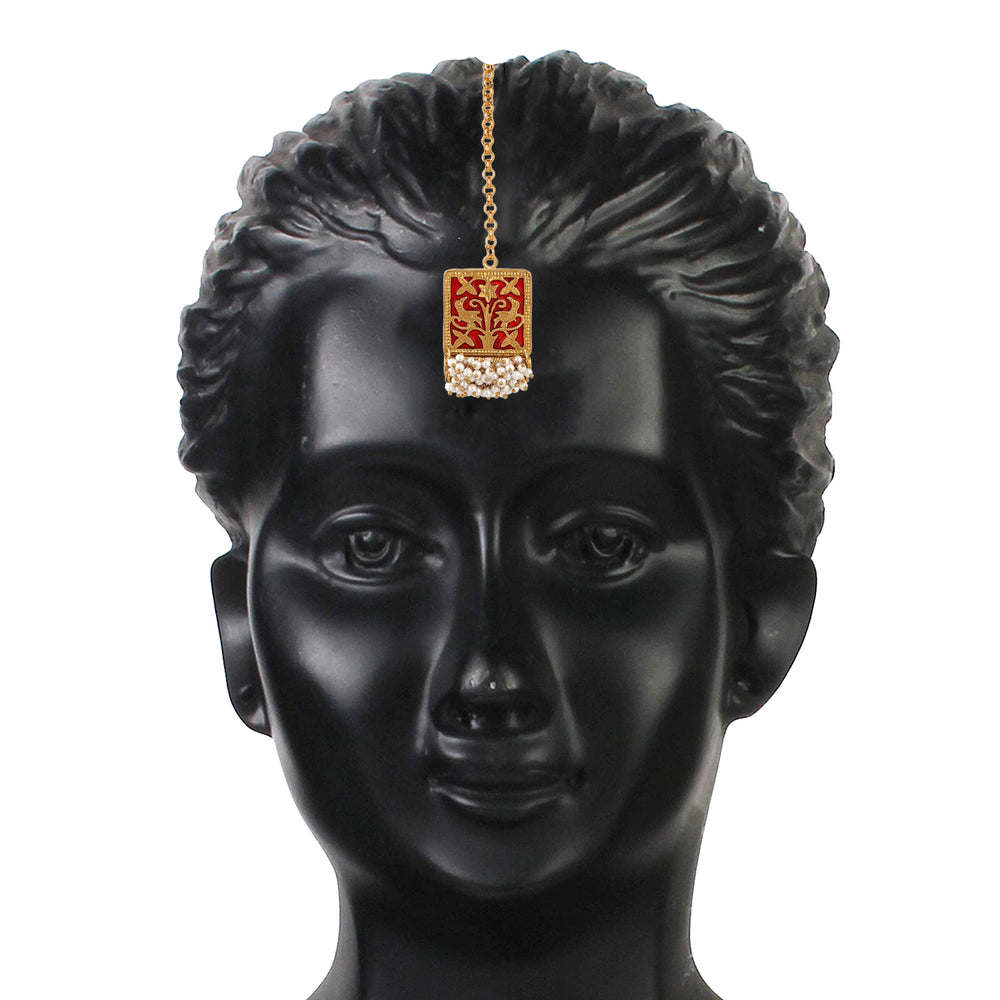 Meenakari Work Rectangular Shape Maangtikka & Earrings