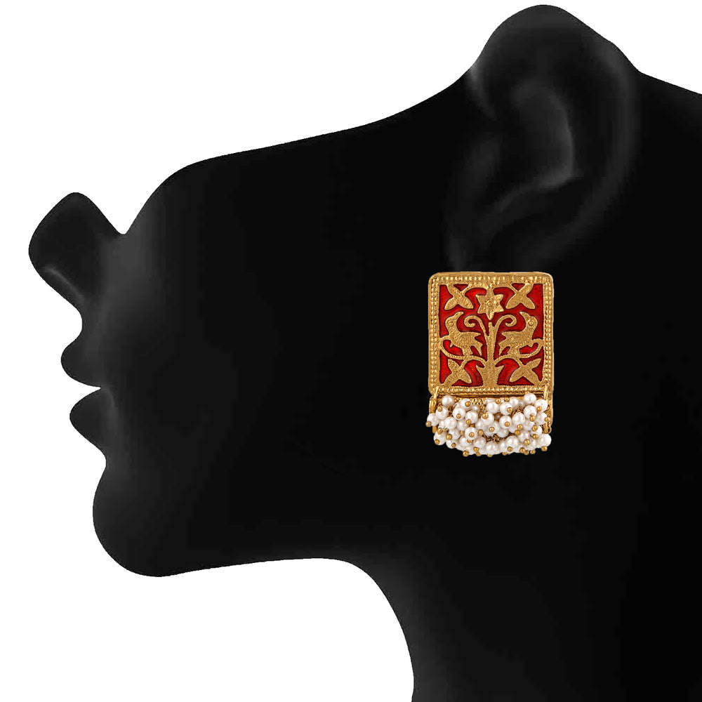 Meenakari Work Rectangular Shape Maangtikka & Earrings