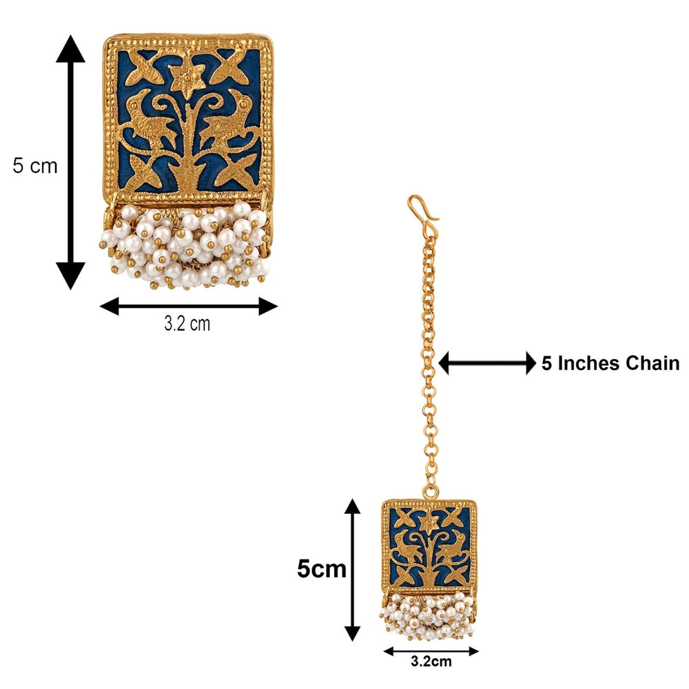 Meenakari Work Rectangular Shape Maangtikka Earrings & Finger Fing