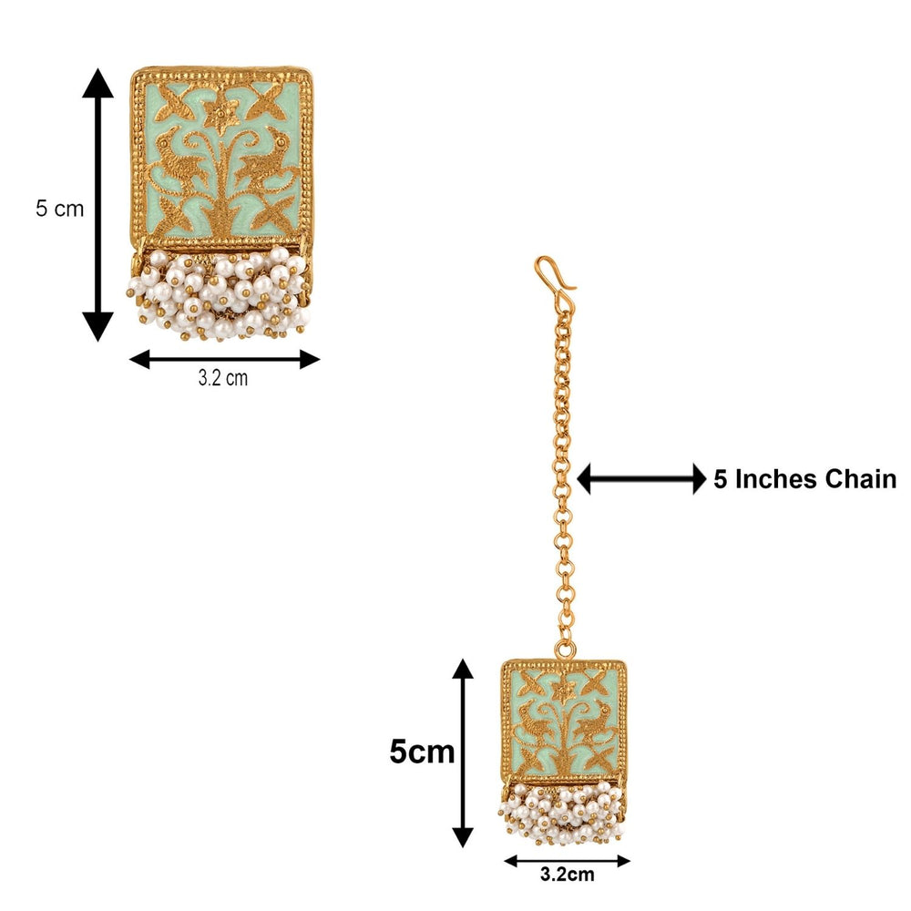 Meenakari Work Rectangular Shape Maangtikka Earrings & Finger Fing