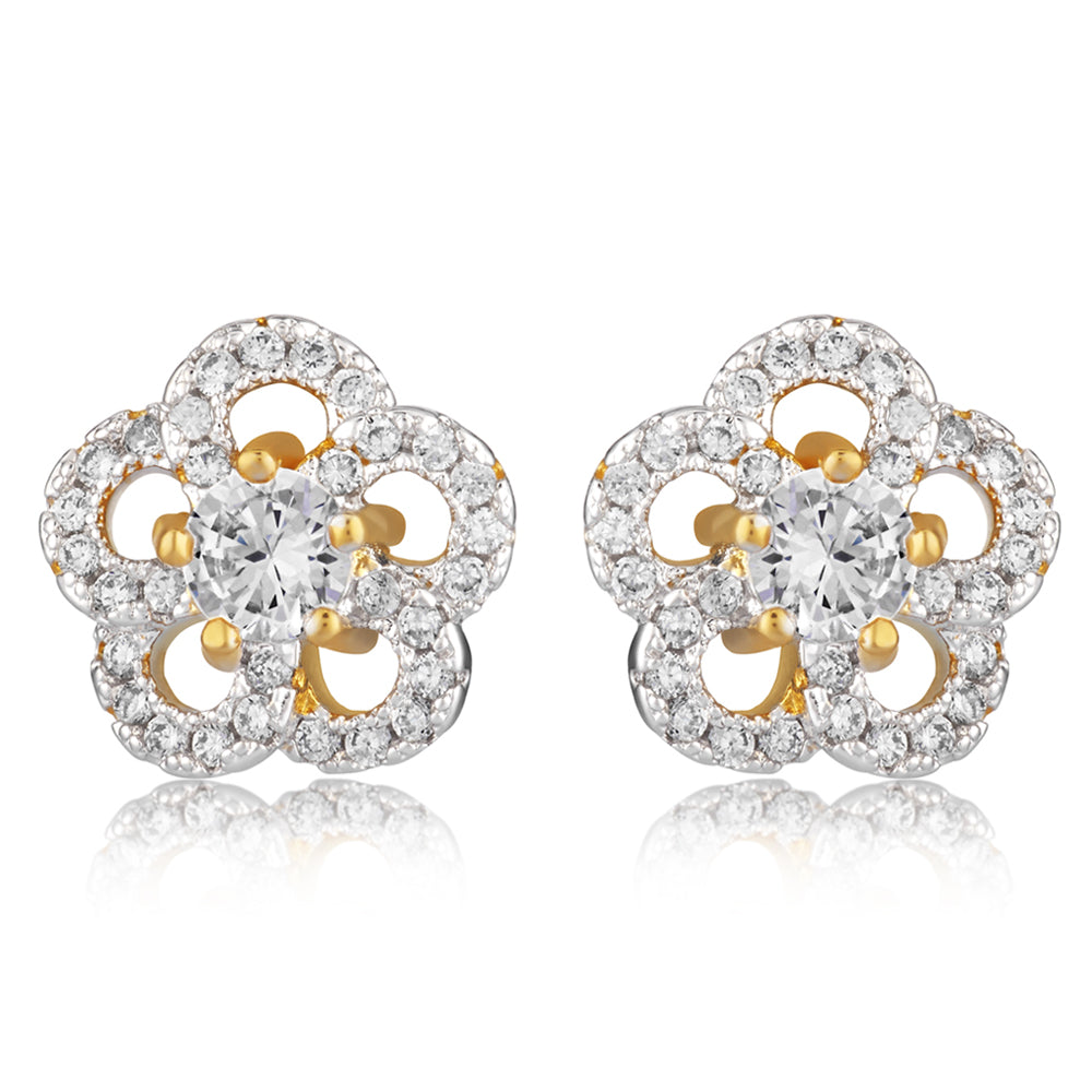 Classic Flower Stud Earrings with Cubic Zirconia (CZ)