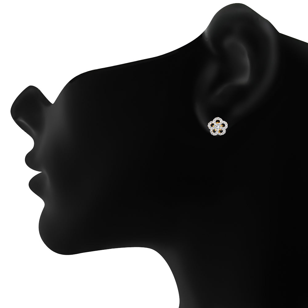 Classic Flower Stud Earrings with Cubic Zirconia (CZ)