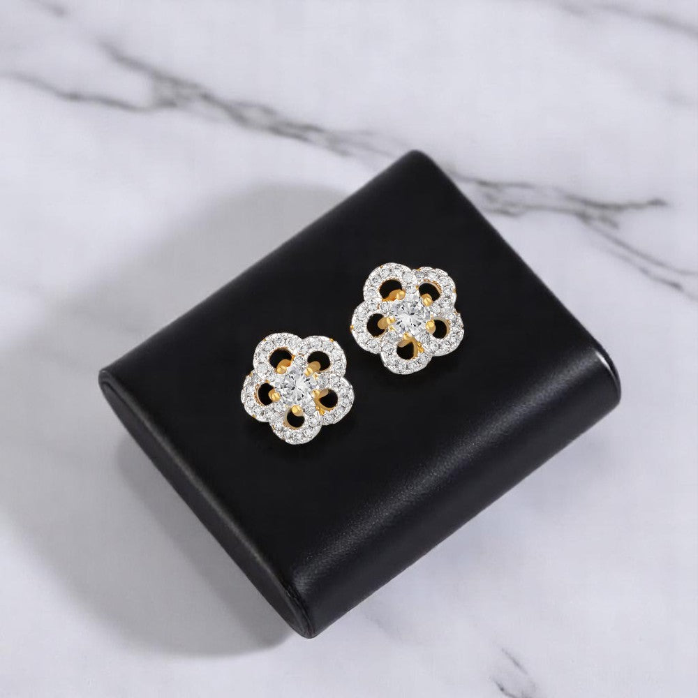 Classic Flower Stud Earrings with Cubic Zirconia (CZ)
