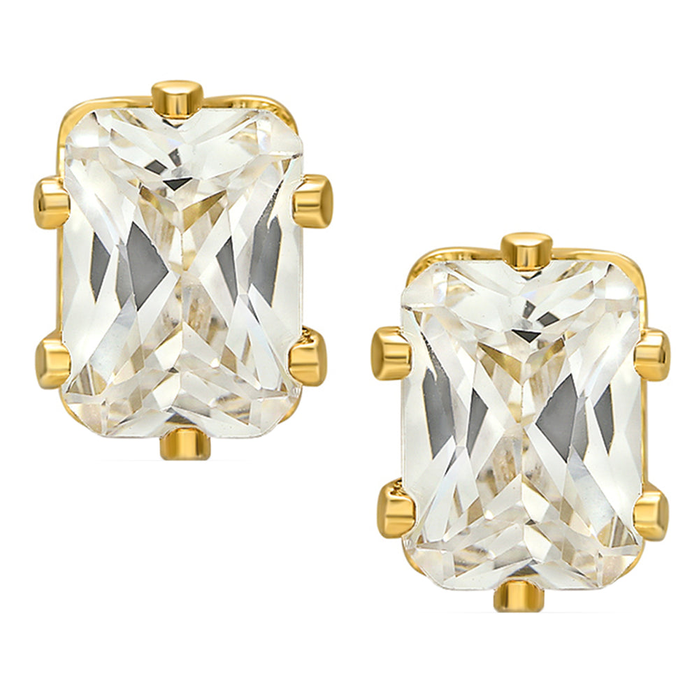White Rectangular Crystal Stud Mens Earrings