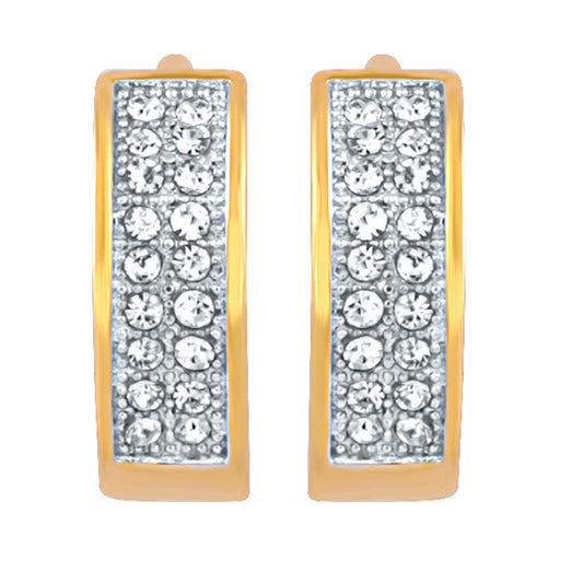 2 Lines Crystals Hoop Bali Earrings