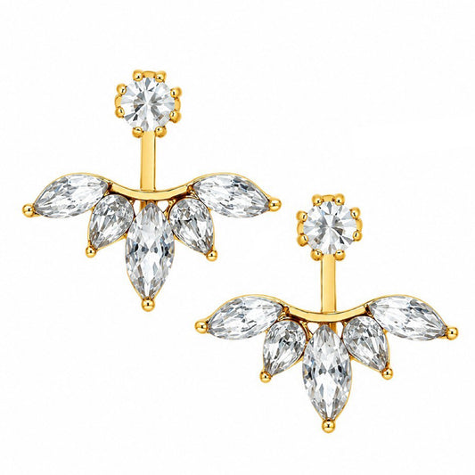 3 in 1 Convertible Crystal Leaf Ear Jacket Earrings