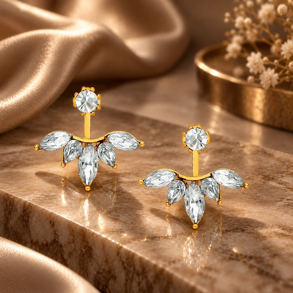 3 in 1 Convertible Crystal Leaf Ear Jacket Earrings