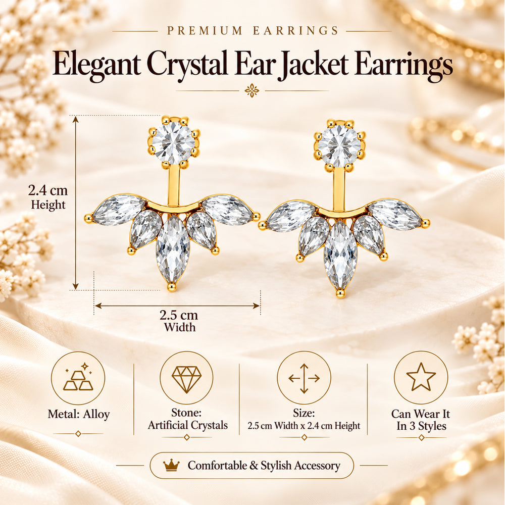 3 in 1 Convertible Crystal Leaf Ear Jacket Earrings