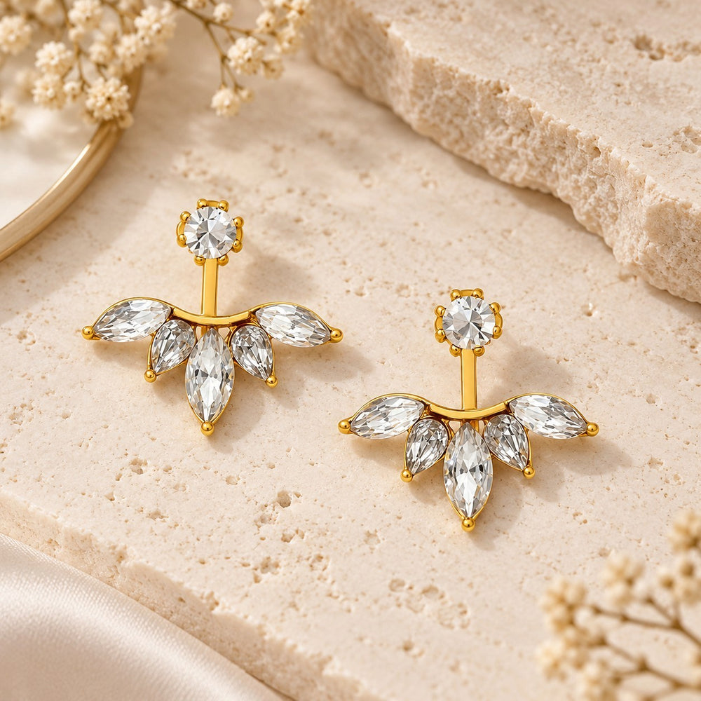 3 in 1 Convertible Crystal Leaf Ear Jacket Earrings