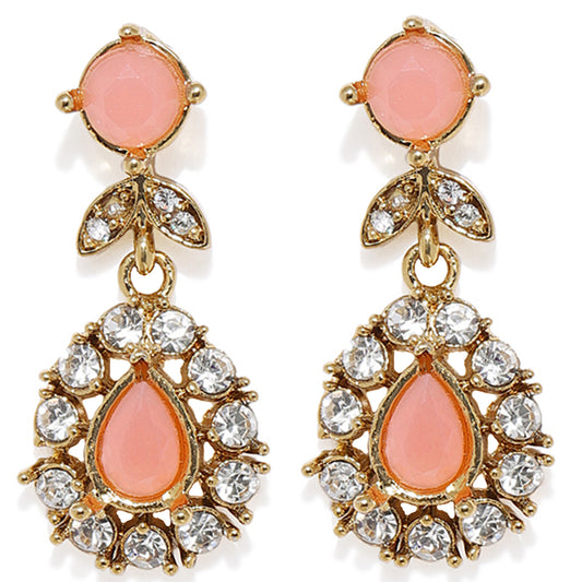 Stylish carrot pink crystals dangler earrings