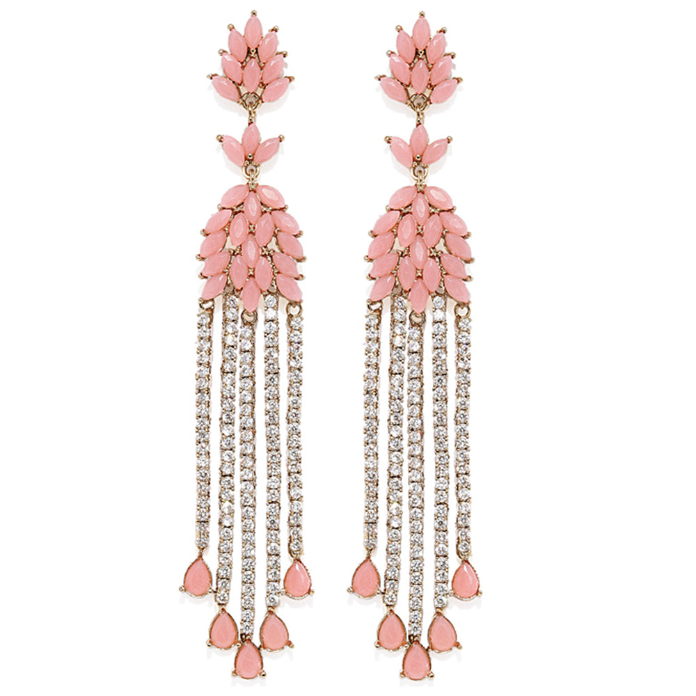 Sparkling carrot pink and white crystals dangler earrings