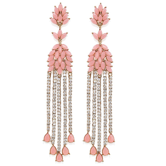 Sparkling carrot pink and white crystals dangler earrings