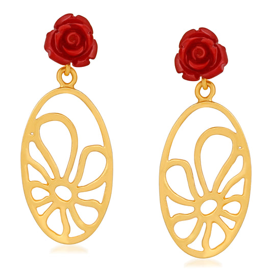 Red Rose Love Long Dangler Earrings