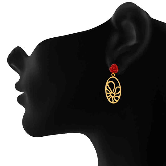 Red Rose Love Long Dangler Earrings