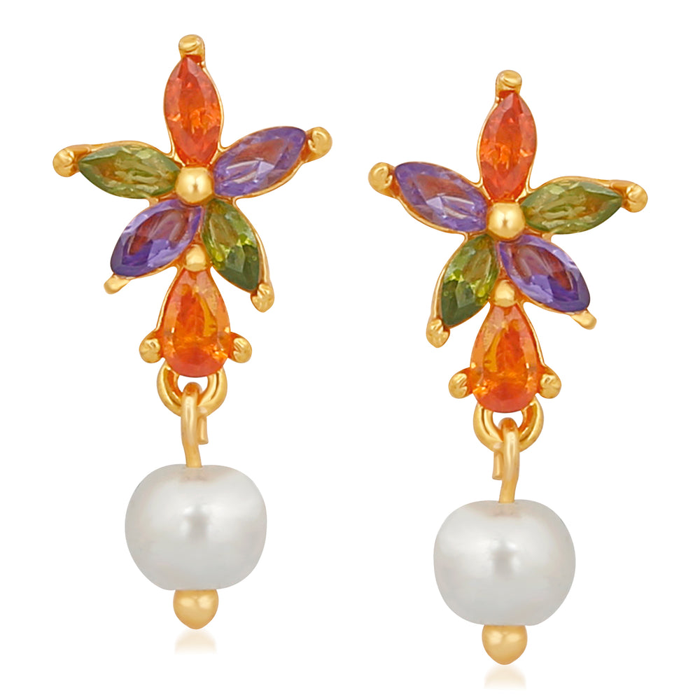 Floral inspired multicolour Cubic Zirconia Dangler Earrings