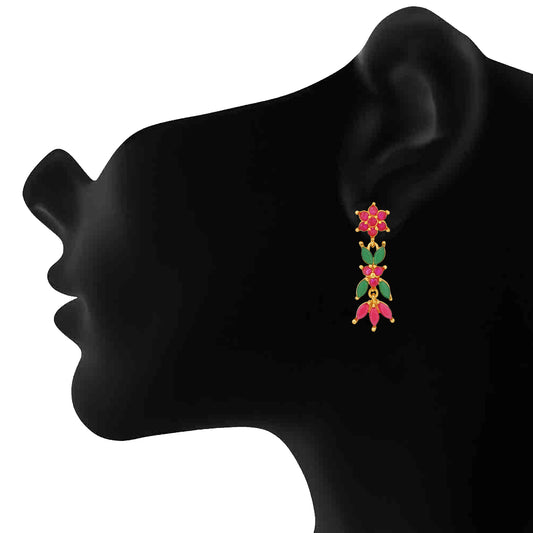 Floral Designer Long Crystal Dangler Earrings