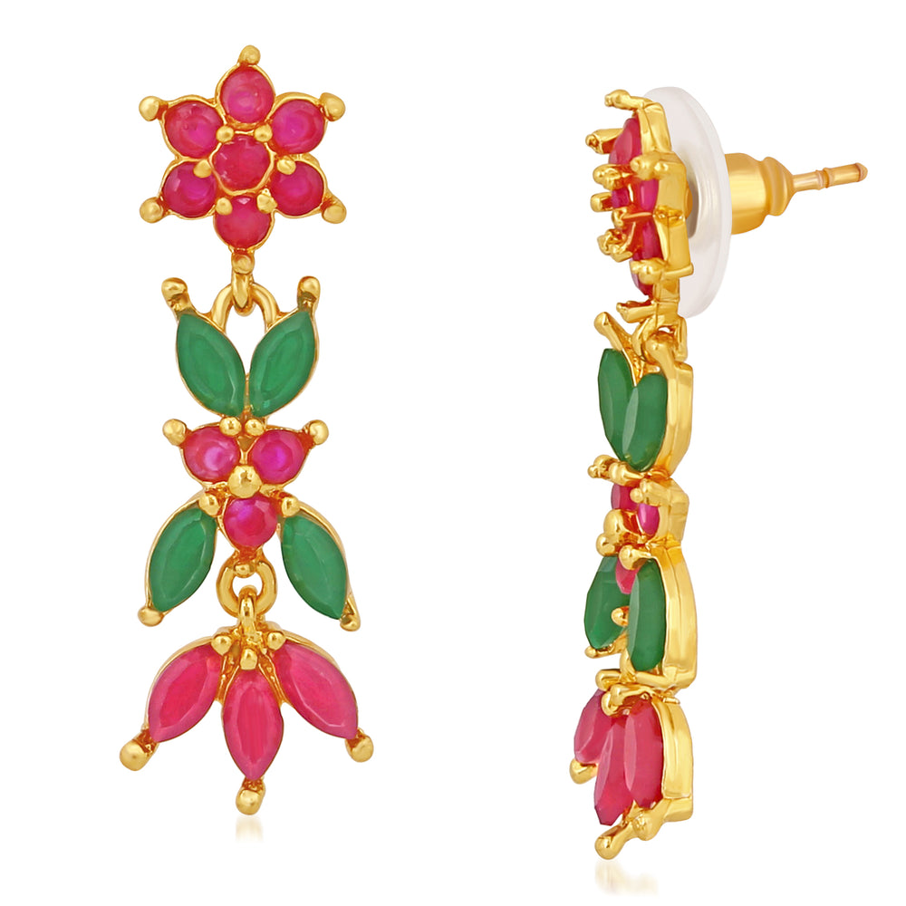 Floral Designer Long Crystal Dangler Earrings