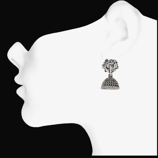 Tree Shape Silver Oxidized Traditional Small Dangle Jhumka Earrings