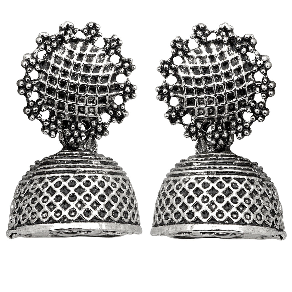 Tree Shape Silver Oxidized Traditional Small Dangle Jhumka Earrings