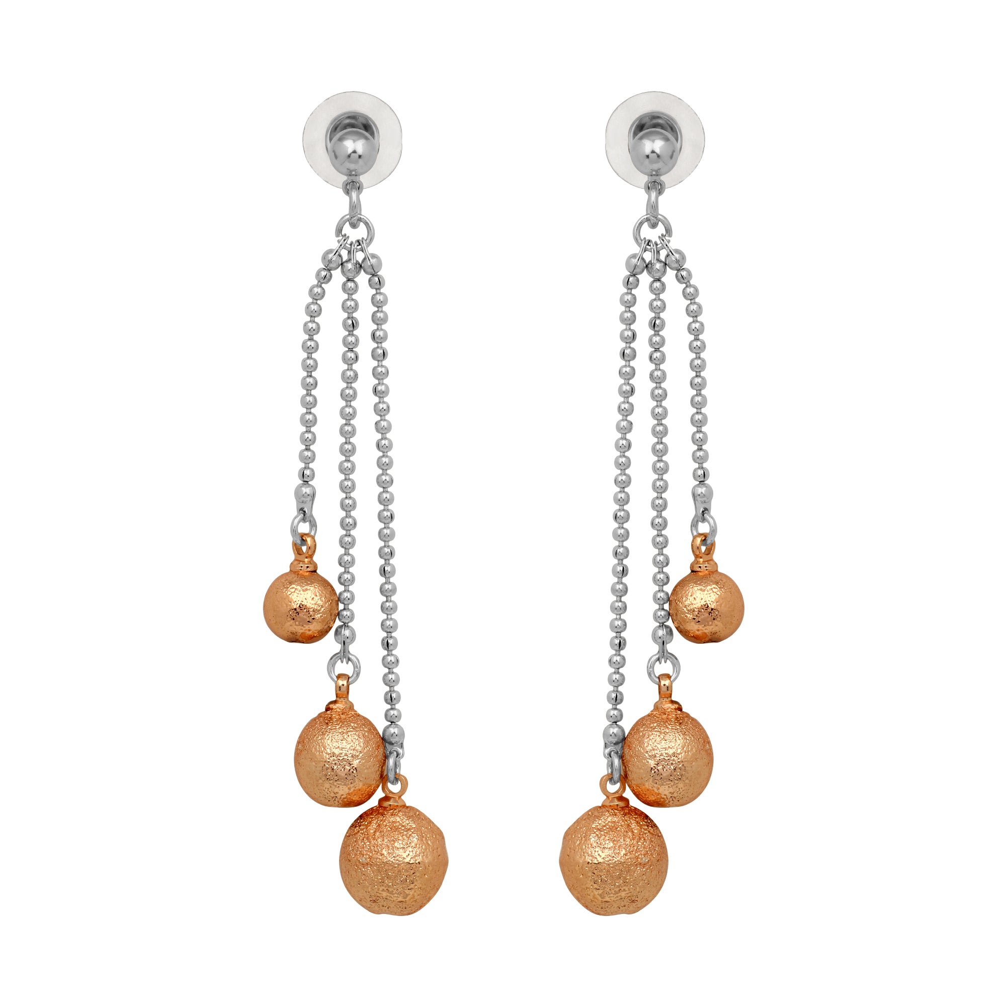 Three Line Chain Ball Dangler Earrings