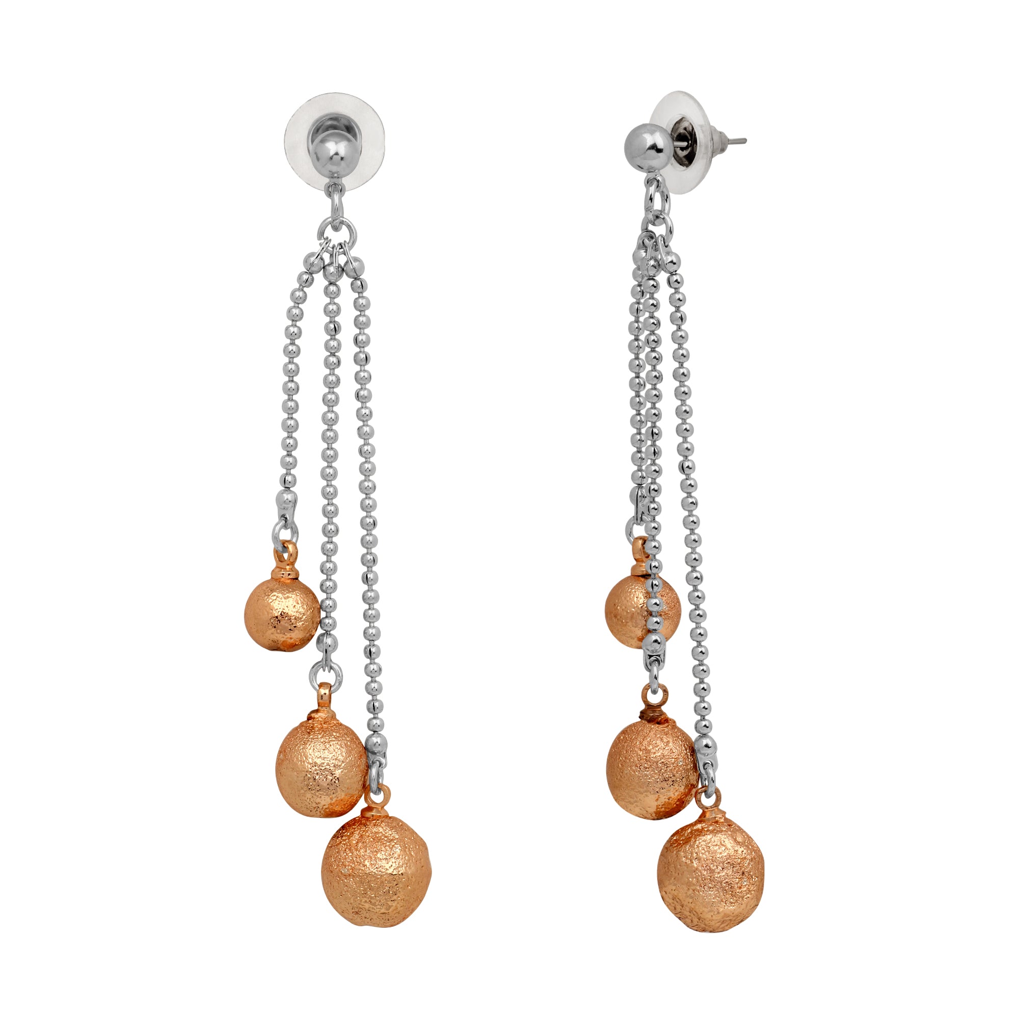 Three Line Chain Ball Dangler Earrings