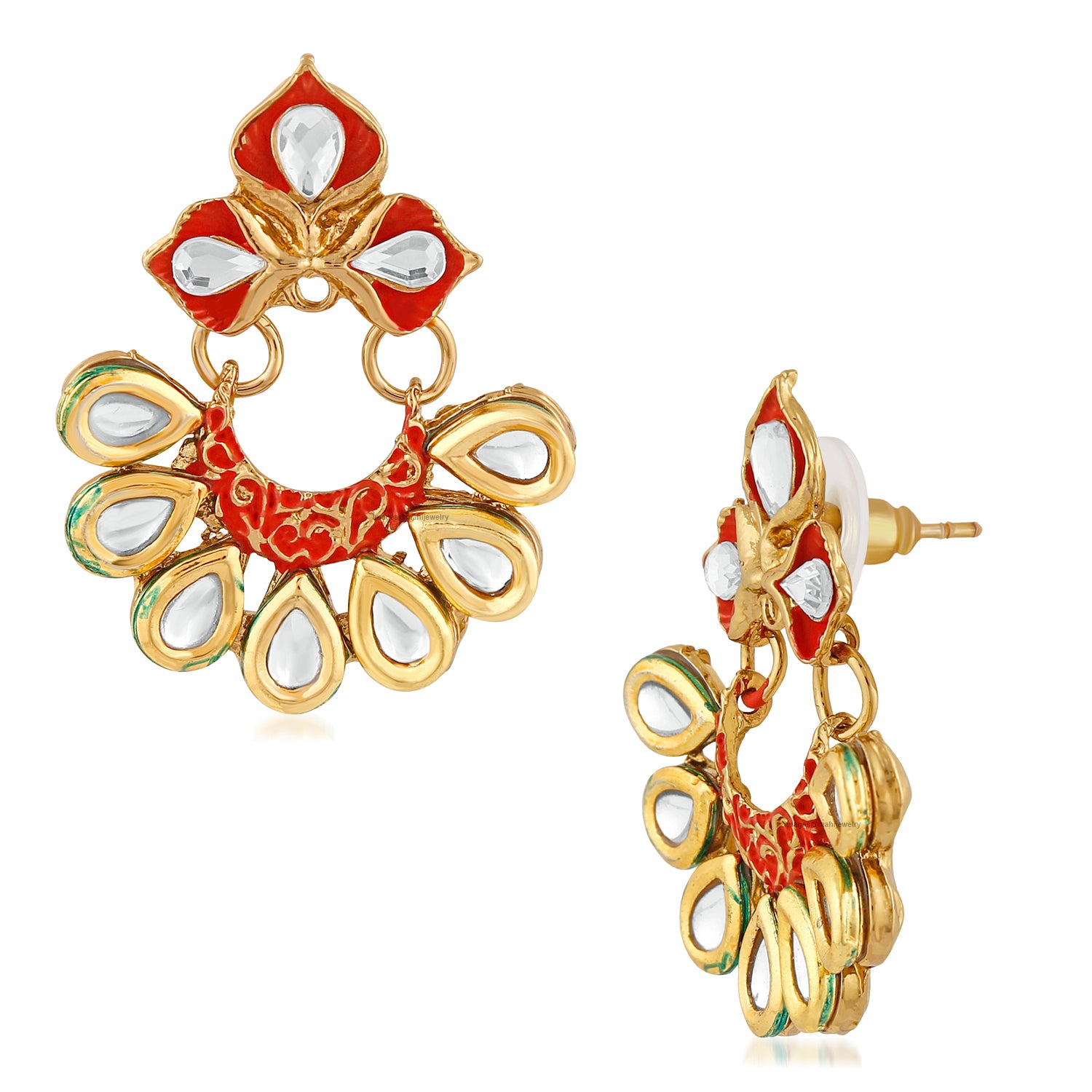 Traditional Floral Chandbali Meenakariwork Earrings