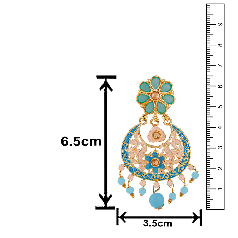 Meenakari Work Artificial Bead and Crystals Floral Dangle Drop Earrings