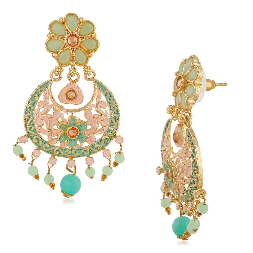 Meenakari Work Artificial Bead and Crystals Floral Dangle Drop Earrings