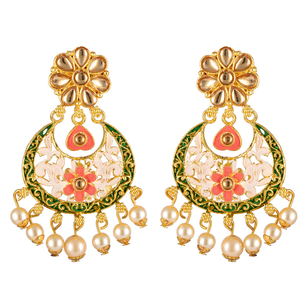 Floral Meenakari Work Design Dangler Earrings