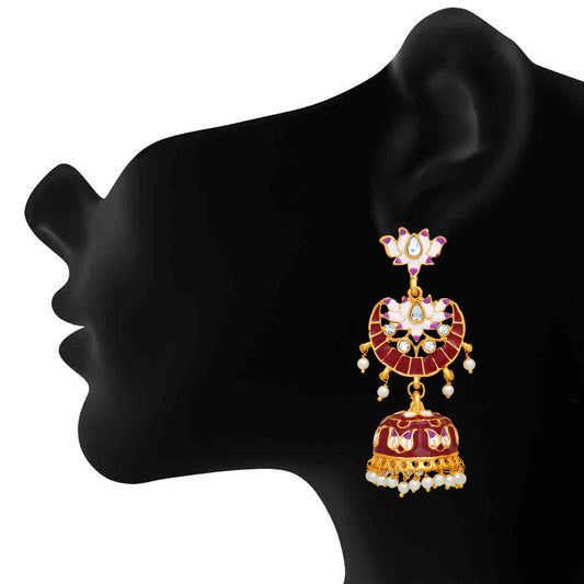 Meenakari Work Enamelled Lotus Shaped Dangle Jhumka Earrings