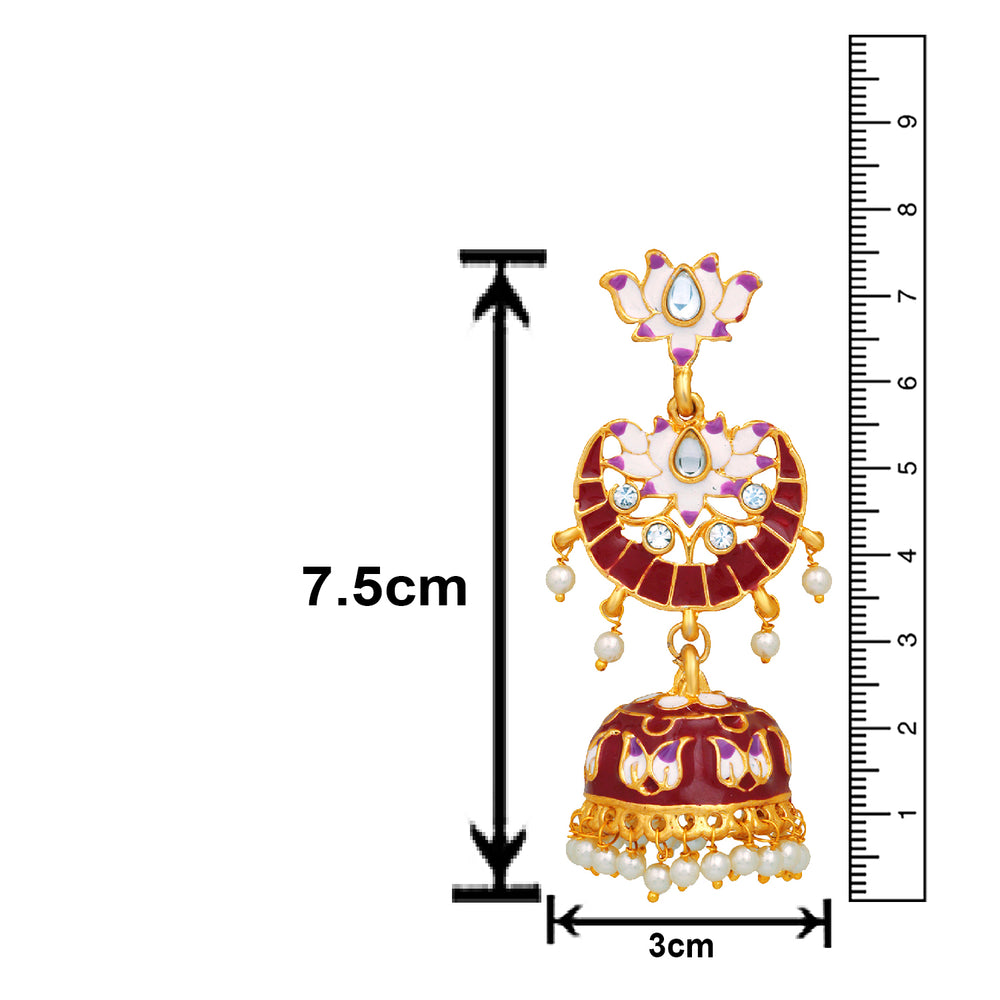 Meenakari Work Enamelled Lotus Shaped Dangle Jhumka Earrings