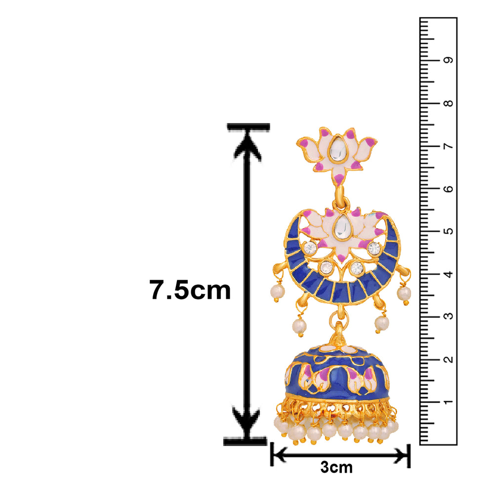 Meenakari Work Enamelled Lotus Shaped Dangle Jhumka Earrings
