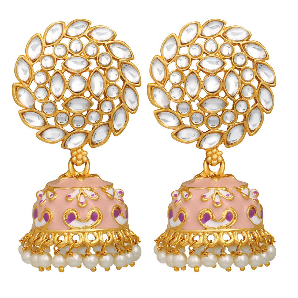 Meenakari Work Enamelled Kundan and Jhumki Earrings
