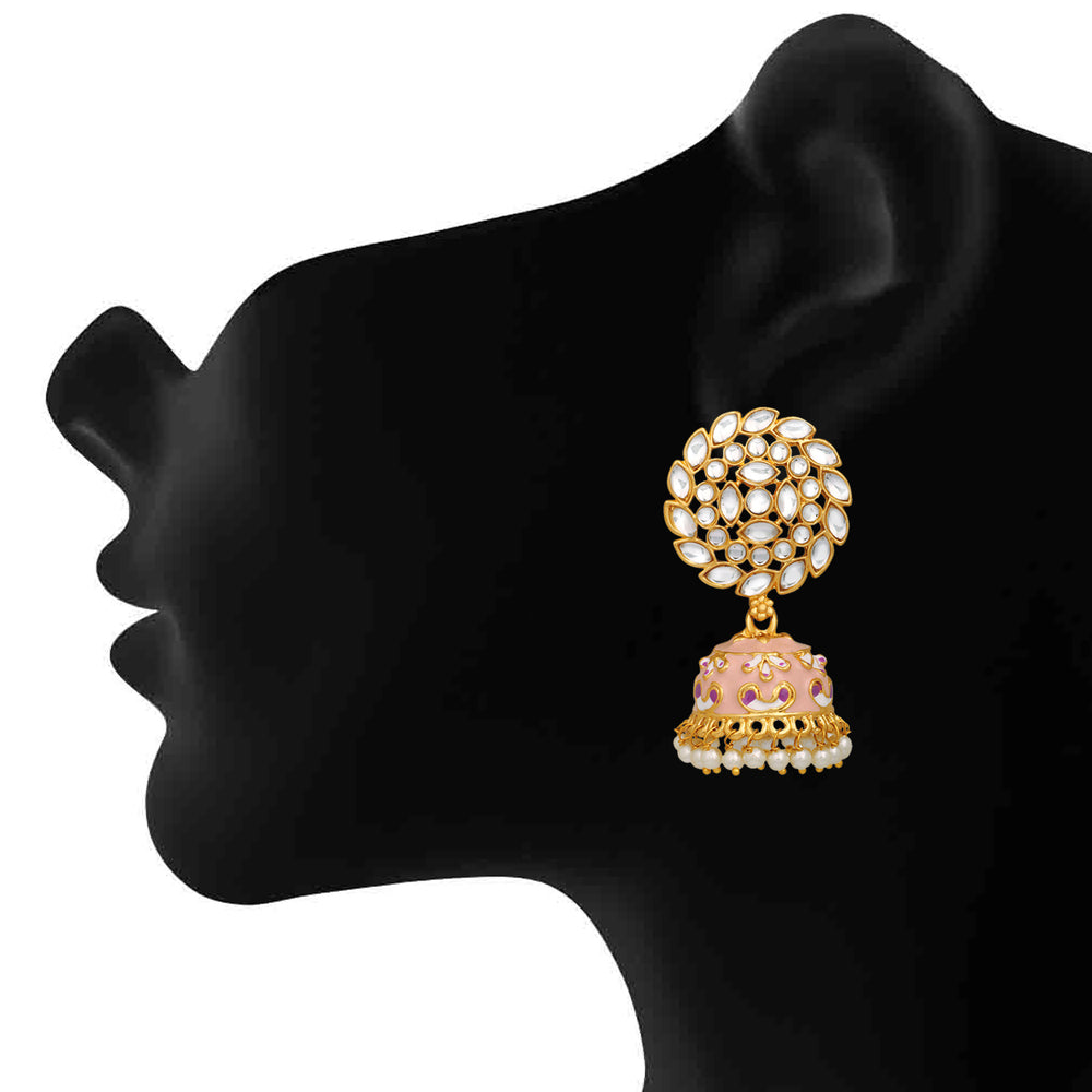 Meenakari Work Enamelled Kundan and Jhumki Earrings