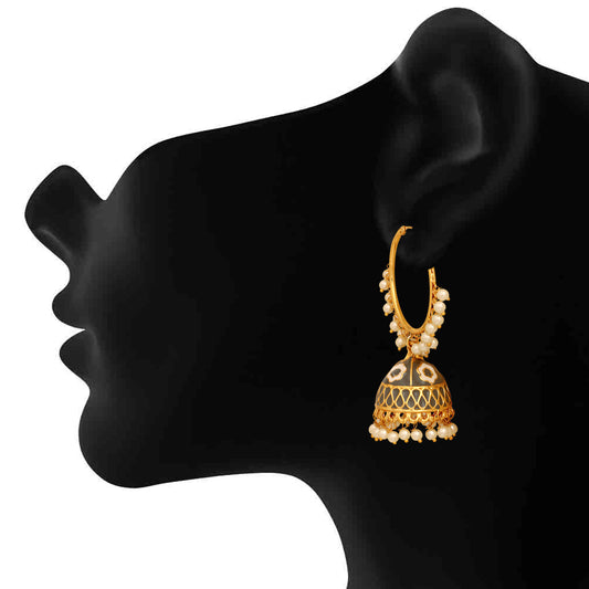 Black Meenakari Work Enamelled Bali Jhumki Earrings