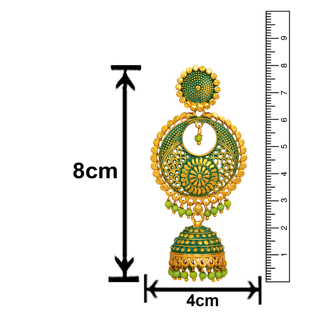 Green Meenakari Work Enamelled Dangle Jhumka Earrings