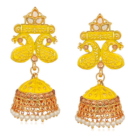 Traditional Meenakari work Peacock Jhumki Earrings