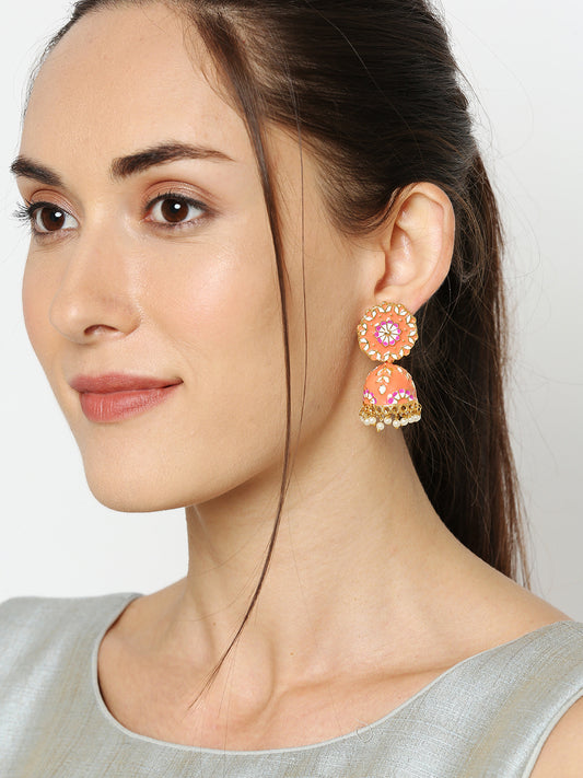 Classic Meenakari Enamelled Artificial Pearl Jhumka Earrings